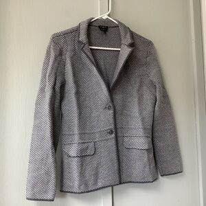 Talbots Petite Size MP 100% Merino Wool Sweater Jacket Blazer Knit Gray Chevron
